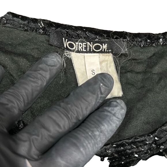 VOTRE NOM Vintage Snakeskin Black Metallic Stretch Long Sleeve Blouse Top Size S - Picture 6 of 8